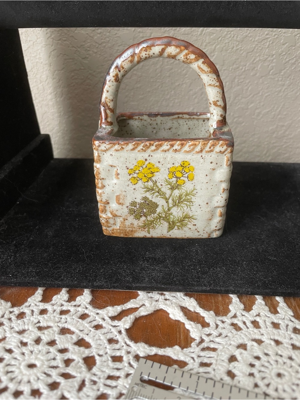 Handcrafted Ceramic Basket Planter with Yellow Floral Motif